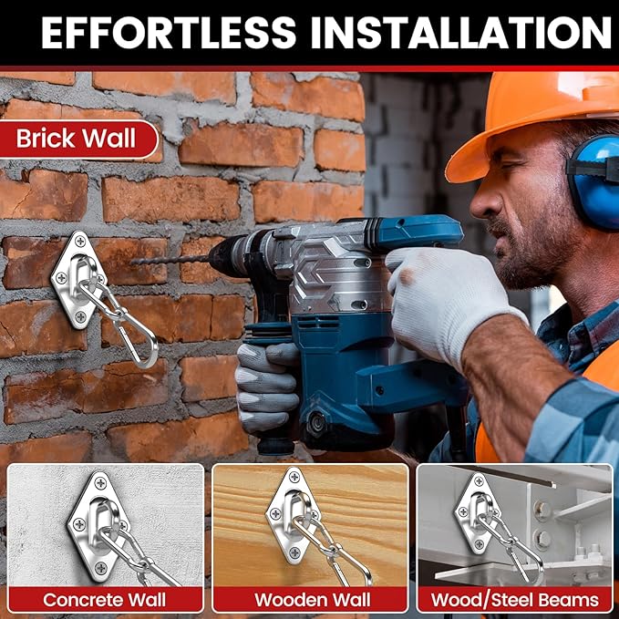 sprookber 304 Stainless Steel Pad Eye Snap Hooks, M8 Heavy Duty Ceiling Hook, 1200 lb Capacity Hammock Swing Hanging kit, Plant Hangers, Marine Hardware Staple Hook Loop with Screws, Set of 8