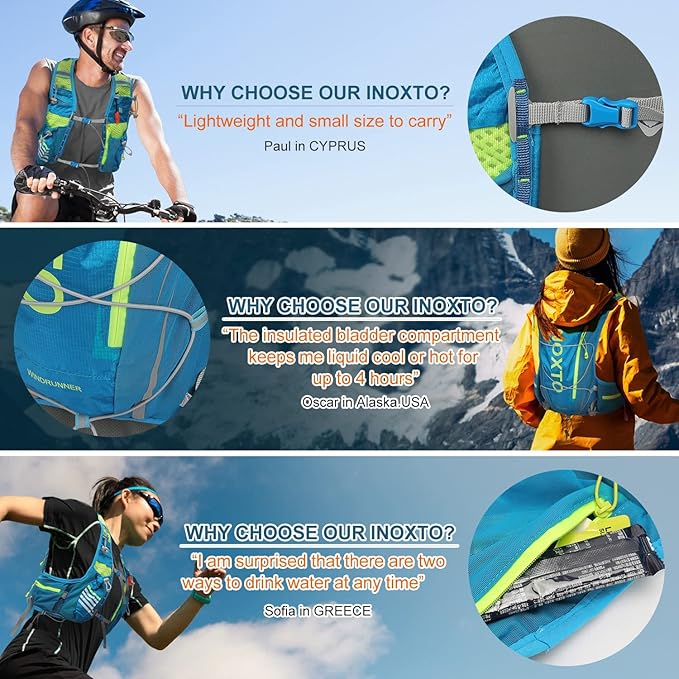 INOXTO Hydration Vest Backpack,Lightweight Water Running Vest Pack with 1.5L Water Bladder Bag Daypack for Hiking Trail Running Cycling Race Marathon for Women Men