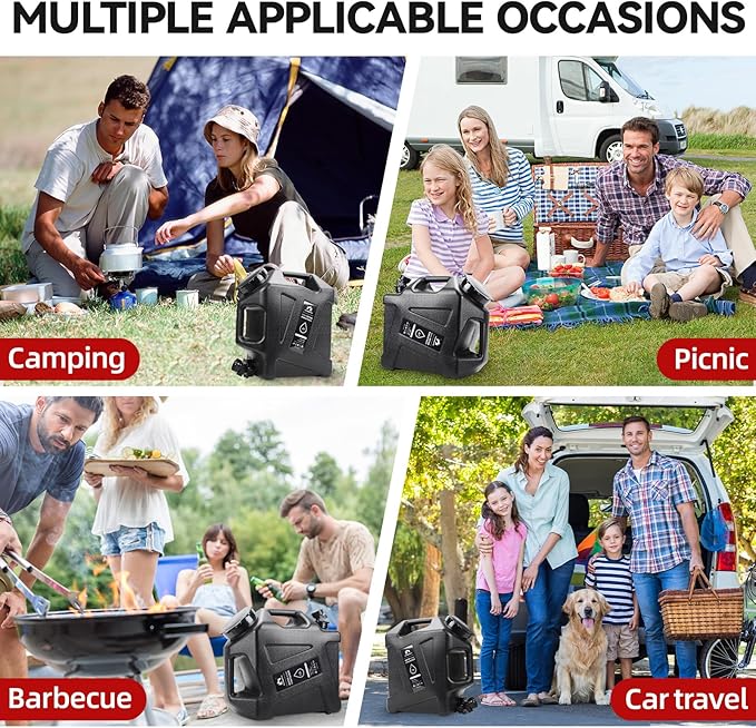 Camping Water Jug - 3.2 Gallan Water Container with Spigot | Portable Water Tank for Outdoor Hiking Picnic Supplies - Black