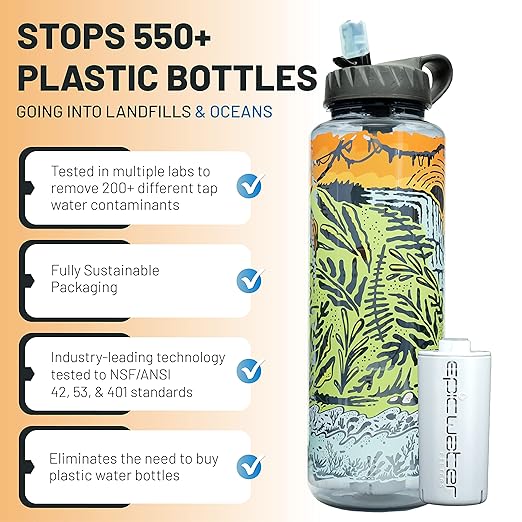 Epic Water Filters Nalgene OG Water Bottle with Filter, USA Made, BPA Free, Removes 99.99% Tap Water Contaminants, Forever Chemicals, GA 2030 Art, 48 oz