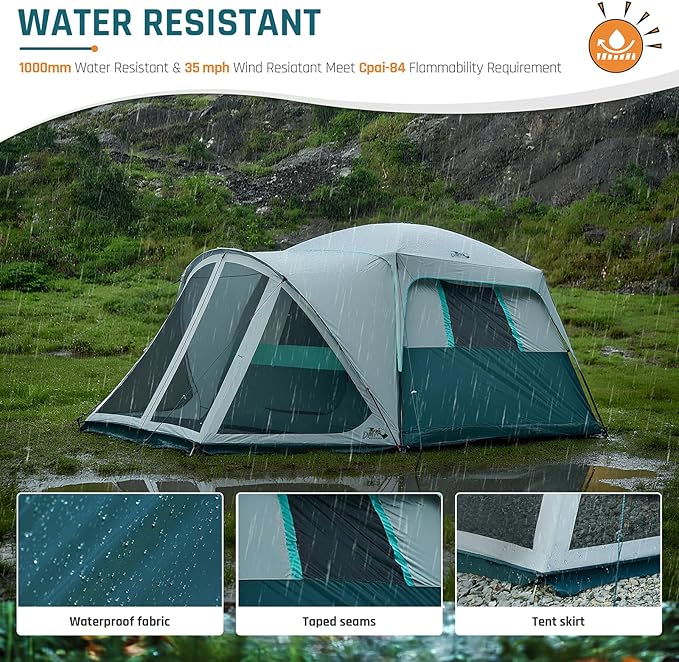 Tents for Camping 6/8/10 Person Camping Tent with Screen Porch, Weatherproof Large Cabin Tent with Rainfly and Carry Bag, Family Tent for Outdoor Camping and Backyard