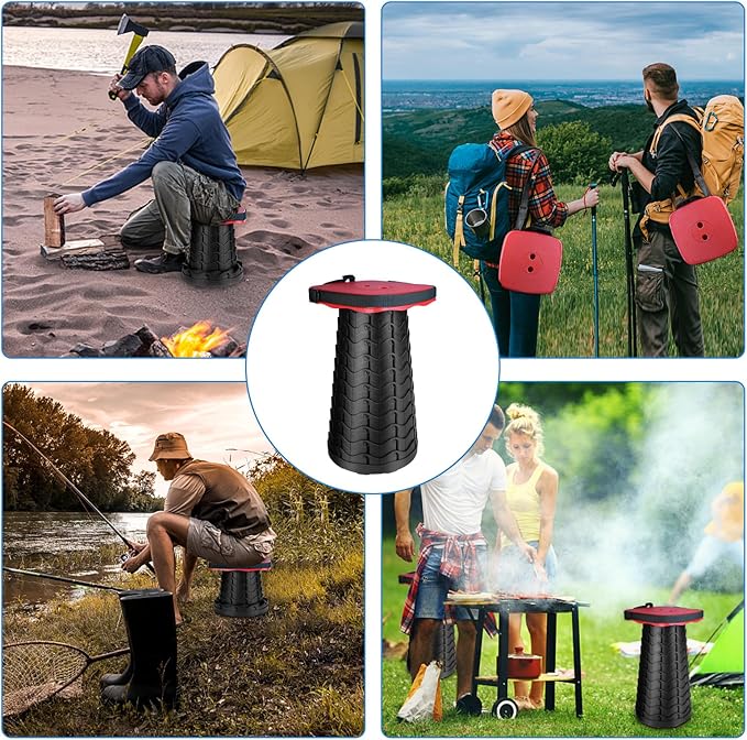 Upgraded Square Folding Stool, Max Load Capacity 485lbs, Portable Collapsible Stool Seat, Telescoping Foldable Stool, Retractable Stool for Adult Camping Fishing Outdoor BBQ