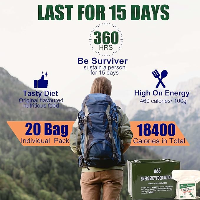 Emergency Food Rations Bars - Original Flavor Hardtack, Mre Meals 2025, 15 Days Emergency Meals Survival Foods Bars, Emergency Supplies for Disaster Preparedness, Tin Pack, Long Shelf Life