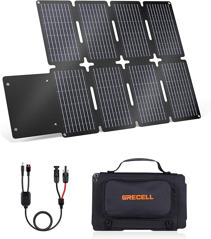 GRECELL 80W Foldable Solar Panel, Portable Solar Charger with USB-A and USB-C QC3.0 (18W) IP67 Waterproof Outdoor Cell Phone Solar Charger for Power Banks Tablets Small Power Station