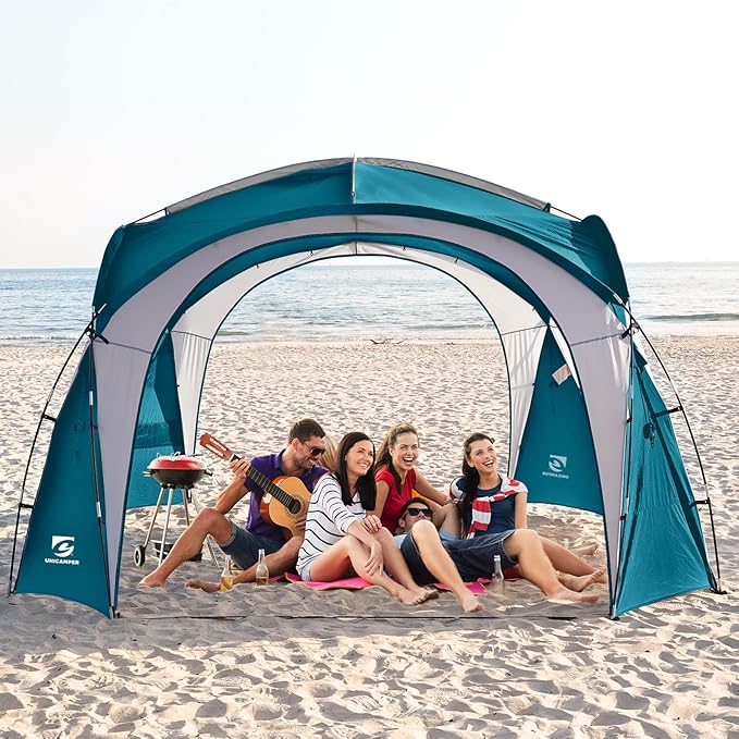 Beach Tent 12 X 12ft Large UPF50+ Pop Up Canopy with 2-Pcs Side Wall, Sun Shelter Rainproof, Waterproof for Camping Trips, Backyard Fun, Fishing, Parties, Or Picnics(Ocean Blue)