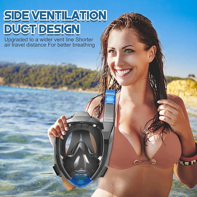 Supertrip Full Face Snorkel Mask Adults, Snorkeling Gear for Adults with Shorten Breathing Distance, Snorkel Mask for 180°Panoramic View Camera Mount Advanced Breathing System, Anti-Fog Anti-Leak