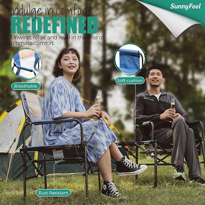 SUNNYFEEL Camping Directors Chair, Heavy Duty,Oversized Portable Folding Chair with Side Table, Pocket for Beach, Fishing,Trip,Picnic,Lawn,Concert Outdoor Foldable Camp Chairs
