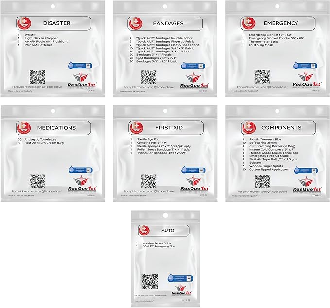 First Aid Kit 180 Piece - Flex Spending Eligible - Professional All-Purpose First Aid and Emergency Kit with Clearly Labeled Resealable Bags for Quick Access - (Red)