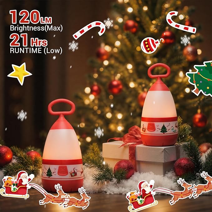 Kids Camping Lantern & Night Light Battery Powered, 360° Eye-Safe Light (AAA Included), IPX4 with RGB Modes Portable for Outdoor, Emergency , Gift for Children (Christmas 2 Pack)