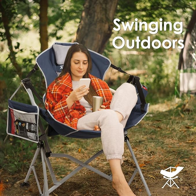 Oversized Hammock Camping Chairs, Folding Swing Chair with 1-Step Design, Swinging Hammock Chair with Adjustable Backrest, Lumbar Support & Headrest for Outdoor&Indoor, Support 400LBS, Blue
