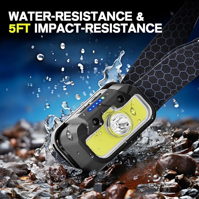 2 Pack Headlamp Rechargeable, 1300 Lumen Lightweight Bright with White Green Red Headlamp Flashlight, Waterproof Motion Sensor Head Lamp,14 Modes for Outdoor Camping Running Cycling