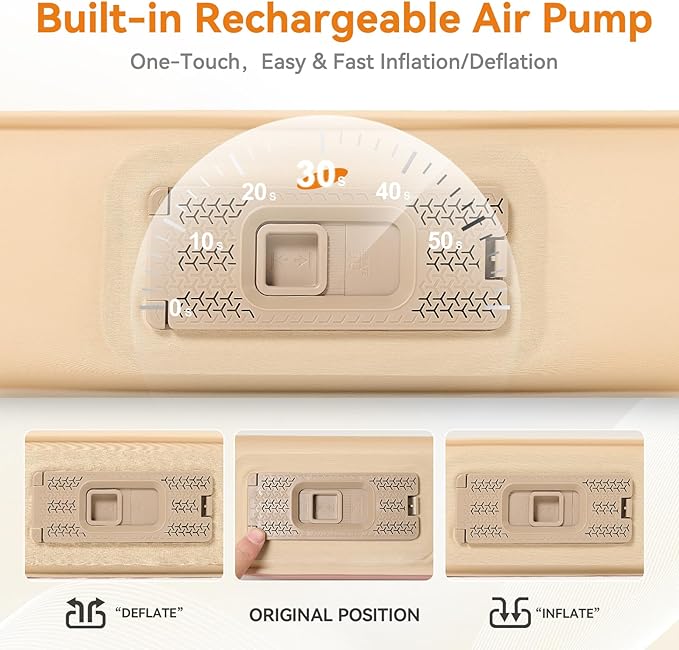 Self Inflating Sleeping Pad with Electric Pump, 4" Ultra-Thick Memory Foam Single Sleeping Mats, Easy Inflate& Deflate, 9.5 R-Value Insulated Camping Mattress Pad for Camping, Travel (Khaki)