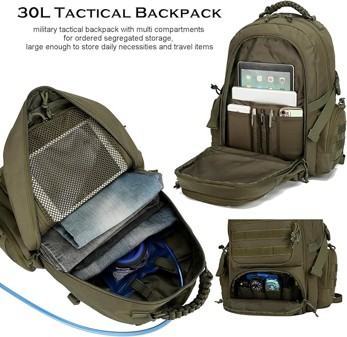 30L Military Tactical Backpack for Men 3 day Assault Pack Molle Daypack Army Hiking Rucksack (Army Green)