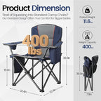 2 Pack Heavy Duty Oversized Camping Chair for Adults 400lbs w/Lumbar Support - Folding Chairs with Side Pocket, Cup Holder & Cooler Bag for Beach, Fishing, Lawn, Backyard Navy Blue