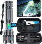 Hoxida Flashlights High Lumens Rechargeable - 1500 Meters Long Beam Super Bright LED Flash Light with Power Display & IPX5 Waterproof for Camping, 20H Runtime,Zoomable Handheld Flashlight-String