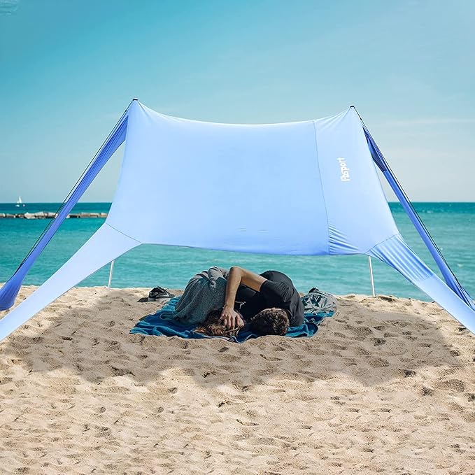 FBSPORT Beach Tent Sun Shelter, Portable Beach Shade Canopy UPF50+ with Sandbags for Outdoor Family Camping, Fishing, Backyard Fun, Picnic, 7 x 7ft