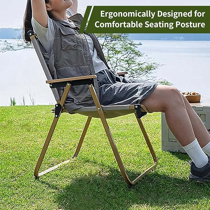 BOOSDEN Camp Chair, Portable Outdoor Wide Folding Camping Chairs, Ultralight Beach Chair with Wooden Handle for Picnic Lawn Leisure Park Travel Hiking Fishing, Foldable Chairs Support 330Lbs