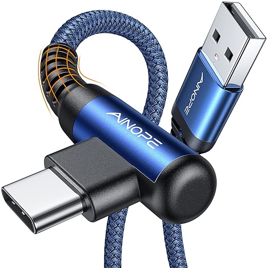 AINOPE USB C Cable 3ft Right Angle, 2-Pack USB to USB C Cable 3ft 3.1A Fast Charging Nylon Braided USB A to USB C Cable Blue Accessories Fit for Galaxy S20 S10 S9 S8 Plus,V30,V20,G6