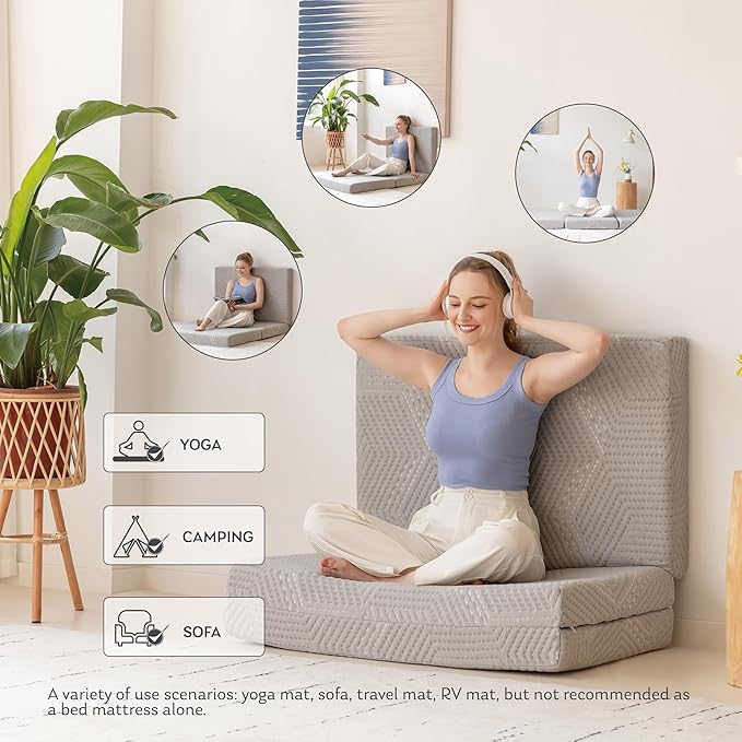 MLILY Tri-Fold Memory Foam Mattress, 4 inch Twin XL Folding Mattress with Collapsible and Washable Cover, Travel and Guest Mat, 80"×38"×4", Grey