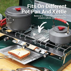 Camping Stove, 3 Burners Propane Portable Camp Stove with Regulator, Push-Button Instant Ignition, Adjustable Burners & Wind Guards for Car BBQ Picnics Outdoor Cooking (GREEN-20400 BTUs)