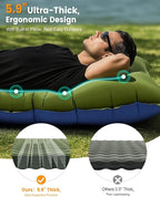 Camping Sleeping Pad,5.9 Inch Thick Camping Mat with Built in Pillow and Foot Pump,Self Inflating Sleeping Pad Ultralight for Camping Backpacking Tent（Green