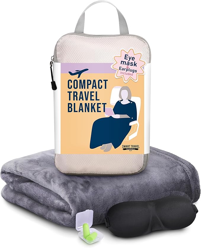 SMART TRAVEL Travel Products Cozy Warm Compact Travel Blanket Travel Blanket Airplane Compact with Bag Travel Essentials for Airplane Long Flight Essential for Woman,Men,Kids