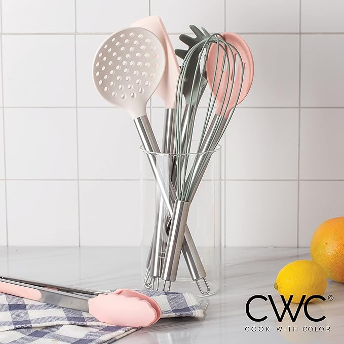 COOK WITH COLOR Silicone Cooking Utensils, Kitchen Utensil Set, Easy to Clean Silicone Kitchen Utensils, Cooking Utensils for Nonstick Cookware, Kitchen Gadgets Set, 10 Pieces, Mint