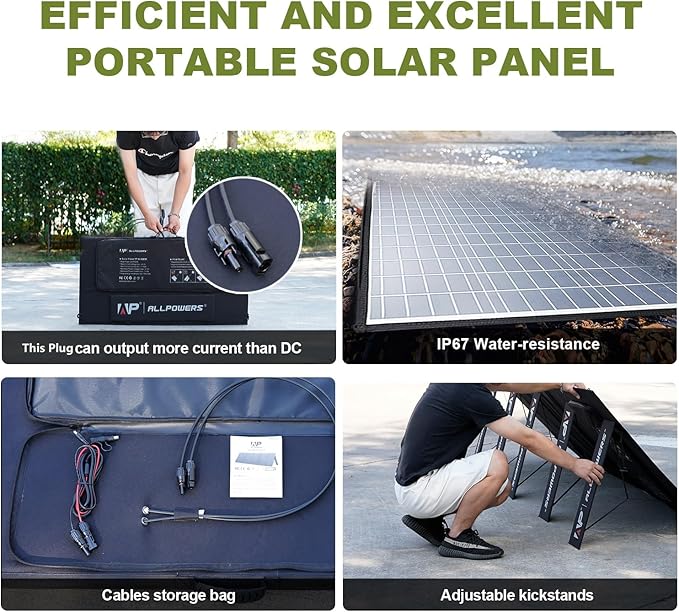 ALLPOWERS SP037 400W Portable Solar Panel, 23% Efficient IP66 Waterproof Foldable for RV Camping Home & 12V Systems, Compact Power Solution（SP037-400W