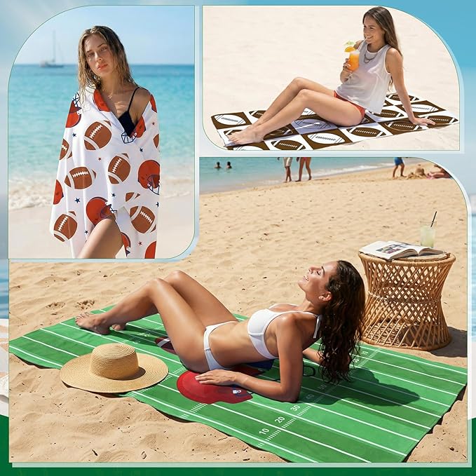 EBOOT 10 Pack Oversized Beach Towel Set Extra Large Pool Towels Microfiber Quick Dry Swim Blanket for Adult Women Men Face Hand Body Bath Travel Pool(Field Green,36 x 72 Inch,Football Style)