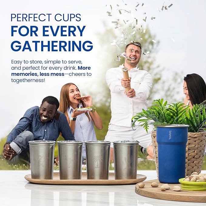 bzyoo Nesting Stainless Steel Camping Cup Set with Hook – 5-in-1 Stackable Durable 9oz Campstack Cup Set for Hiking, Backpacking & Outdoor Adventures (Blue)