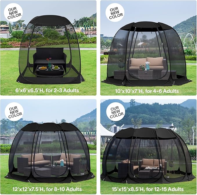Alvantor Screen House Gazebo, 6-10-15 Person Pop Up Igloo Screened Canopy Tent with Mosquito Netting Sides, Instant UV Resistant Sun Shelter for Garden, Patio, Backyard