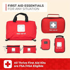 Thrive Travel Essentials Mini First Aid Kit - 66-Piece, Red Shell Case - Hiking, Camping & Cruise Essentials - Mini Medicine Kit