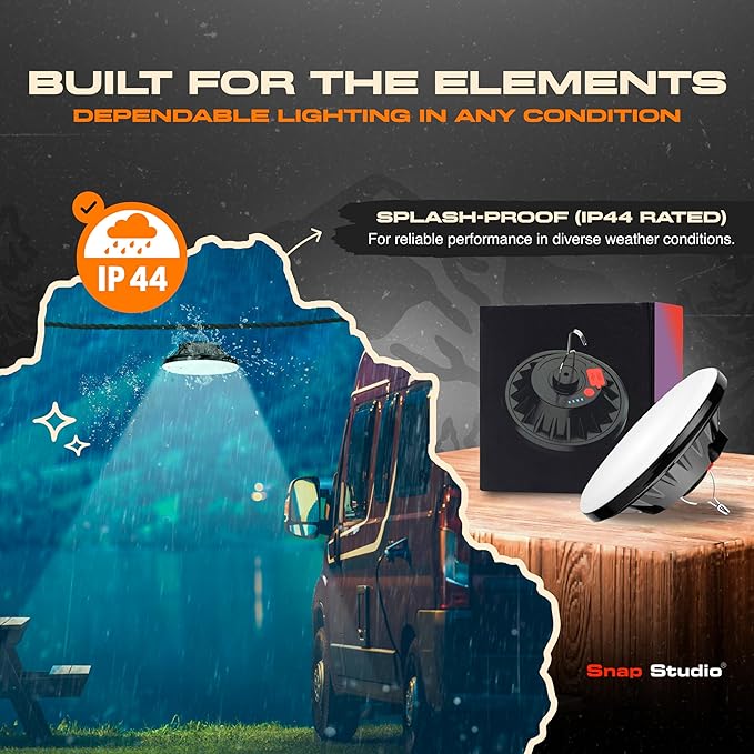 2 Pack Tent Lights for Camping - Solar Powered, Rechargeable USB, 3 Brightness Levels, Remote Control - Splash Proof IP44 Rated ABS Water Resistant Canopy LED Lights with Chrome Hook