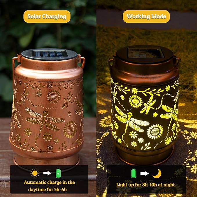 Dragonfly Solar Lantern Lights, Outdoor Lanterns for Garden Decor, Hanging Lantern for Backyard Porch Patio Table Yard Balcony Lawn Pathway, Gifts for Women Grandma Mom, 1PCS
