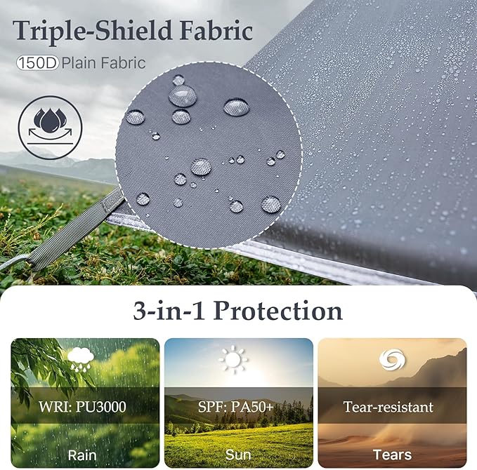 Camping Tarp Tent Portable Multifunctional Bushcraft Backpacking Tear-Resistant Fabric Rain Fly Tarps Awning Shelter Lightweight Waterproof Tarp(10×10 tarp)