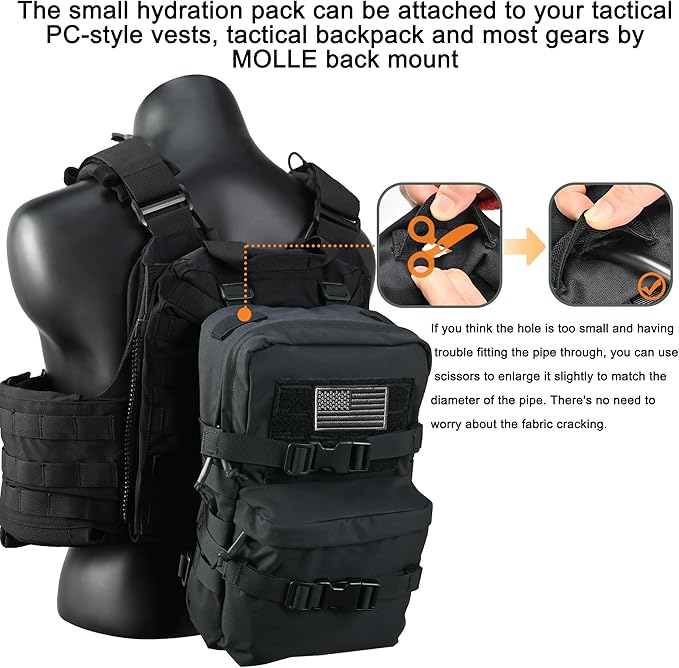 Tactical Mini Molle Hydration Pack,Molle Hydration Carrier with US Flag Water Resistant,Hydropack for Tactical Vest Backpack