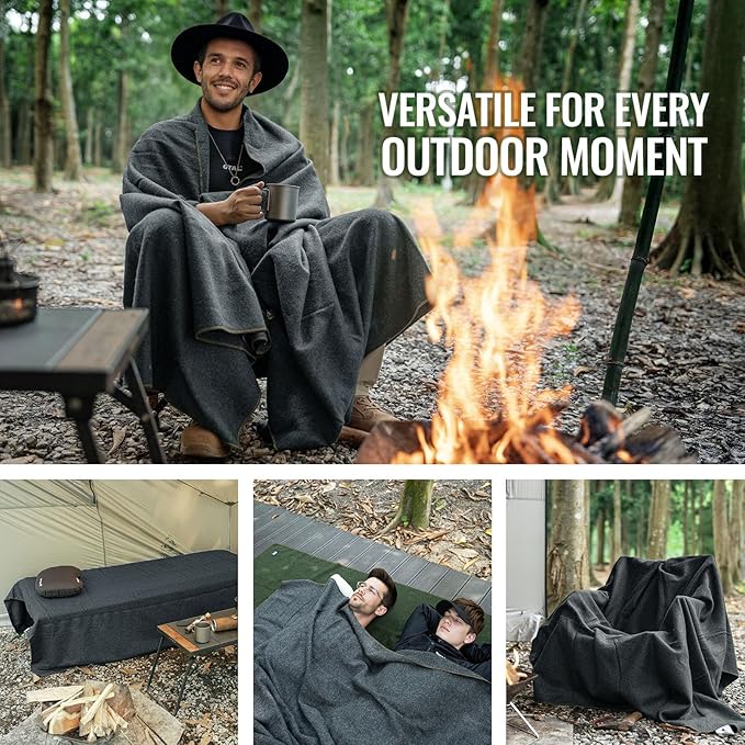 ONETIGRIS Wool Blanket,Wool Camping Blanket Warm, Thick, Washable, Large Car Blanket Great for Camping, Outdoors, Sporting Events, Survival Kits 64in x 87in