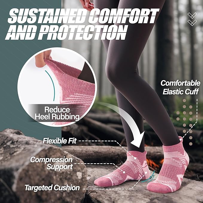 ANTSANG 6 Pairs Merino Wool Ankle Hiking Running Socks Compression Thick Cushion Breathable No Show Socks for Men Women