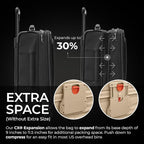 Briggs & Riley Compact 19" Carry-On Expandable Spinner - Carry On Luggage for Travel, Suitcases with Wheels, Softside Rolling Bag for Men & Women, Garment Panels - Baseline Collection, Black