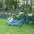 Brazilian Double Hammock 2 Person Extra Large 220x160cm Total Length 330cm Load 500lb Canvas Cotton Hammock for Patio Porch Garden Backyard Lounging Outdoor and Indoor(Blue/Green) XXL