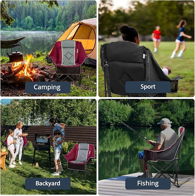 Oversized Camping Chair for Large Adults Heavy Duty 400 lbs Capacity, Comfortable Padded Folding Lawn Chair with Back & Headrest Support and Cup Holder, Portable Outdoor Chair with Carry Bag