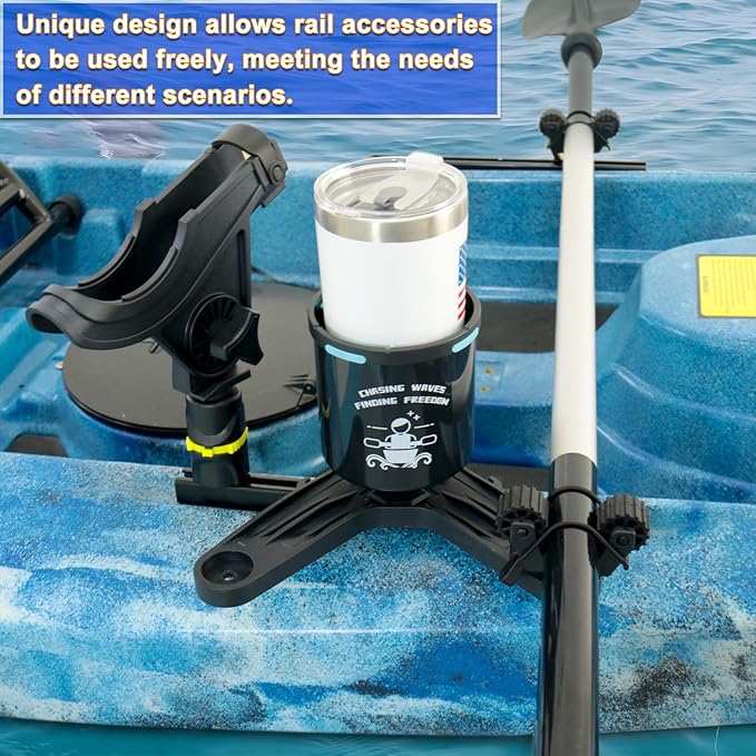DoubleHeader Kayak Track Paddle Holder, Save Kayak Track Space, Kayak Paddle Clip, Kayak Track Mount Accessories, Kayak Oar/Fishing Net/Gaff Holder for Fishing, Kayak Fishing Accessories
