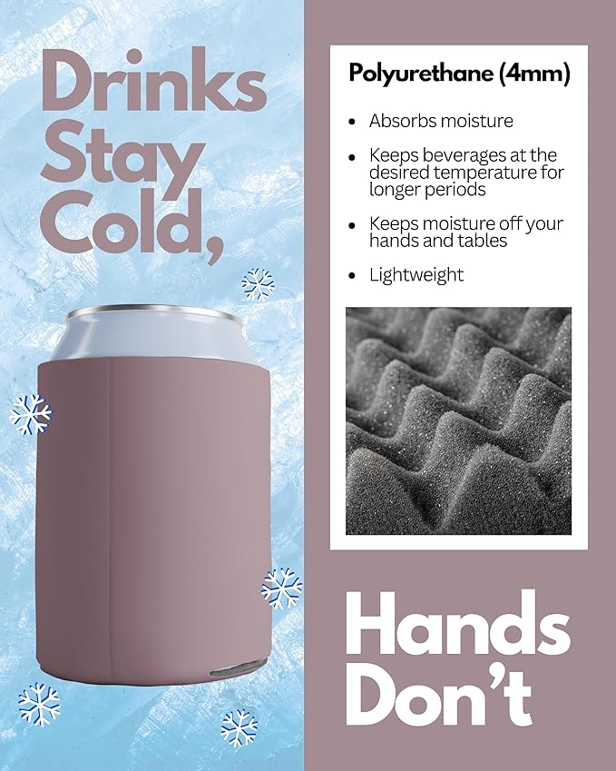 PartyPrints 25 Pack Dusty Rose Blank Can Cooler Sleeves, Customizable Bulk Can Coolers, Extra-Thick Collapsible Drink Insulator Sleeve, Beer Can Coolers for Party Beverages