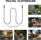 2 Pieces Travel Clothesline Portable Retractable Clothesline with Hooks and Suction Cups Camping Accessories Cruise Essentials for Outdoor and Indoor Use (Black)