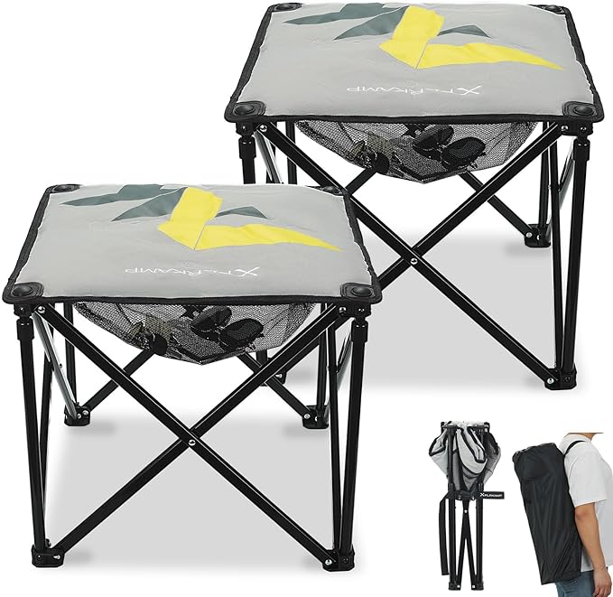 Padded Camping Stool, 18 Inch Oversized Camping Foot Rest, 500lb Camping Chairs Outdoor Footstool Portable Camping Ottoman for Camping Gardening Fishing w/Storage Net Carry Bag (2, Grey)