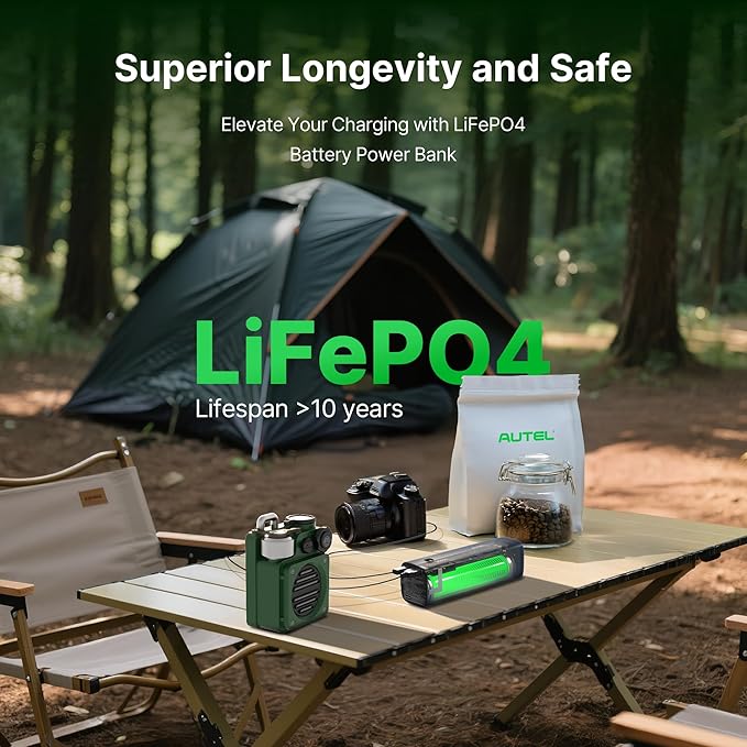 Autel Power Bank with 36W Solar Panel, 15,000mAh Portable Charger, Fast Charging LiFePO4 Battery Kit for Outdoor Camping, Hiking, Fishing, and Traveling (Elegant Gift Box)