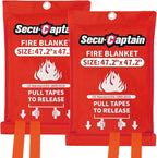 SecuCaptain Emergency Fire Blanket for Home - 2 Pack 47.2"x47.2" Large Flame Retardant Blankets with Fireproof Tabs for House Camping Kitchen Fire Protection Survival Safety