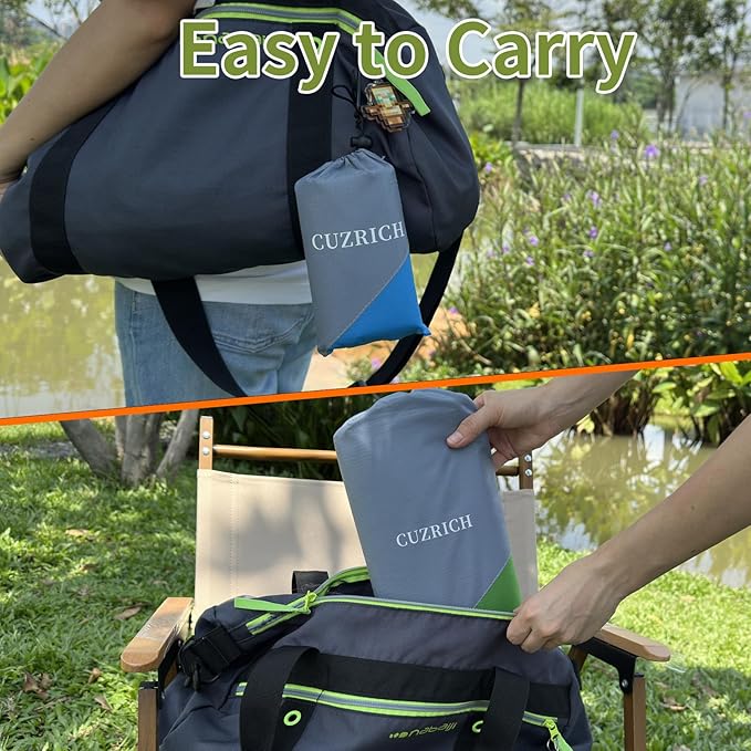 Family Beach Blanket Large Foldable Picnic Mat Portable Lightweight Camping Tarp Tent Blankets Washable Rug Quick Dry Compact Beach Mats Hiking Outdoor Essentials (Gray/Blue118*110" / 9.19ft×9.84ft)