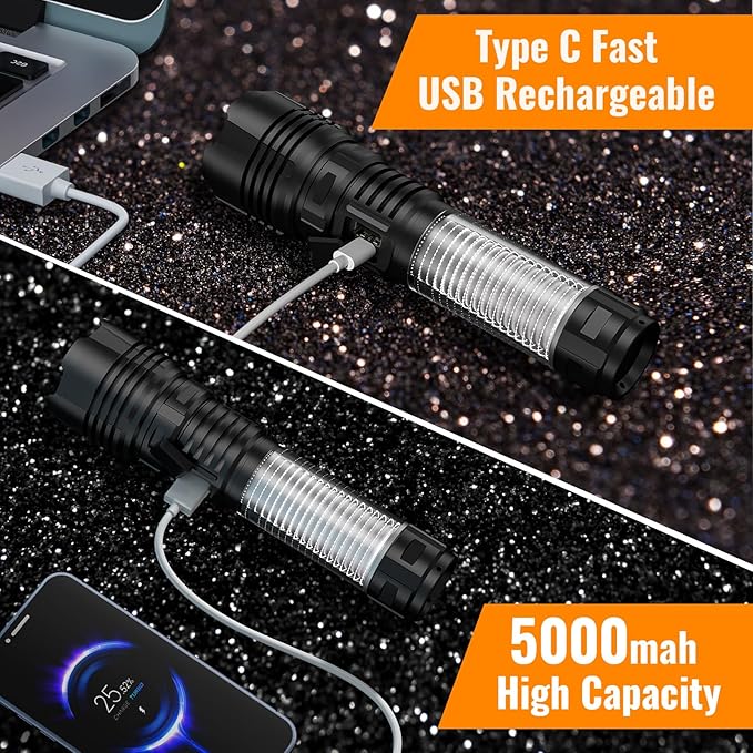 Hoxida Rechargeable Camping Lanterns Flashlight High Lumens- 2000 Meters Long Beam Super Bright LED Flashlight, Waterproof Camping Tent Lights 5 Modes, Zoomable Camp Flashlight Lantern 2pcs