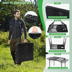 Nice C Camping Table, Ourdoor Grill Table, Tailgate Tables, Solar Panel Tables with USB Type-C&DC Charging Cable, 42W Portable Solar Charger, 2 Side Shelves, with Mesh Net&Cup Holders